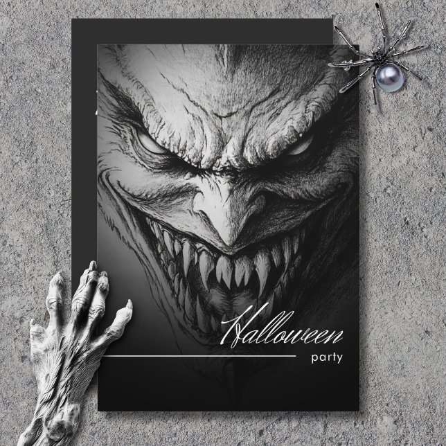 Ghoulish Gargoyle Black & White Halloween-Party Einladung (Ghoulish Gargoyle Black & White Halloween Party Invitation)