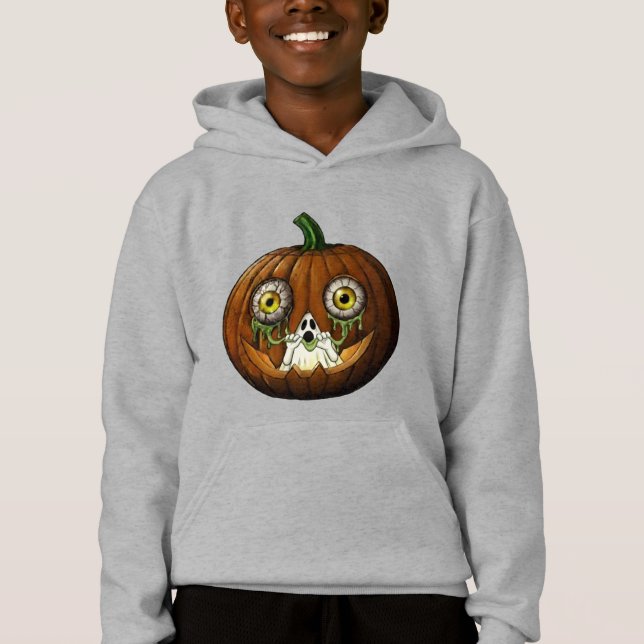 Ghoulish Ghost Dripping Eyeballs Jack-O-Lantern Hoodie (Vorderseite)