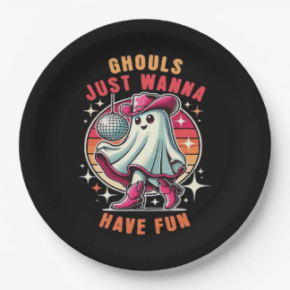Ghouls einfach nur Spaß haben Retro Disco Pappteller