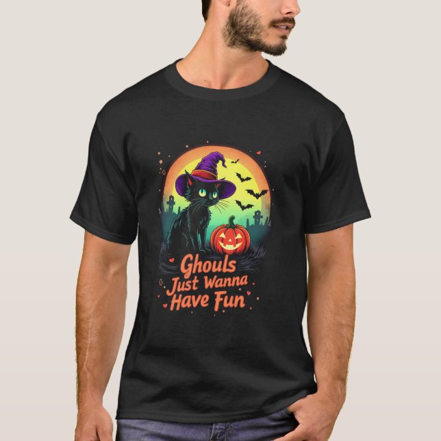 Ghouls Just Wanna Spaß Halloween Frauen Katze Wit T-Shirt (Vorderseite)