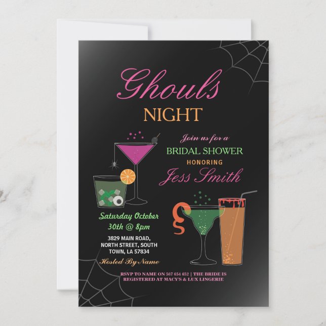 Ghouls-Nachthalloween-Brautparty-Cocktails Einladung (Vorderseite)
