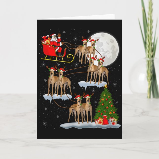 Ghound Dog Weihnachtsmann Schlitten Fliegend Lusti Karte (Vorderseite)
