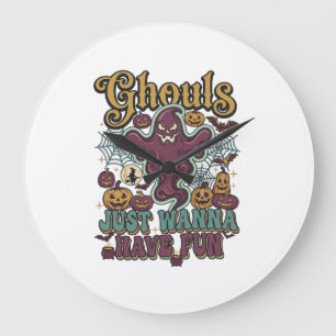 Ghule wollen nur Spaß haben Geister Kürbisse Hexe  Große Wanduhr