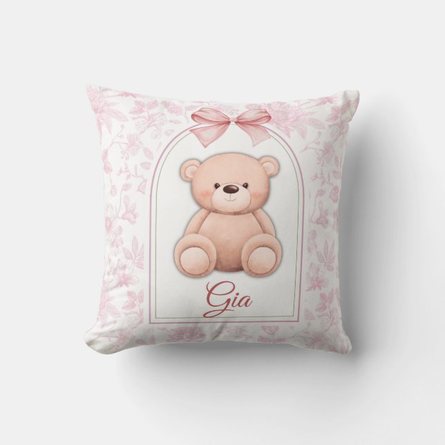 Gia | Benutzerdefiniertes rosa Teddy-Bär-Kinderzim Kissen (Vorderseite)