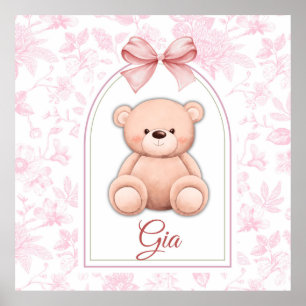 Gia   Benutzerdefiniertes rosa Teddy-Bär-Kinderzim Poster