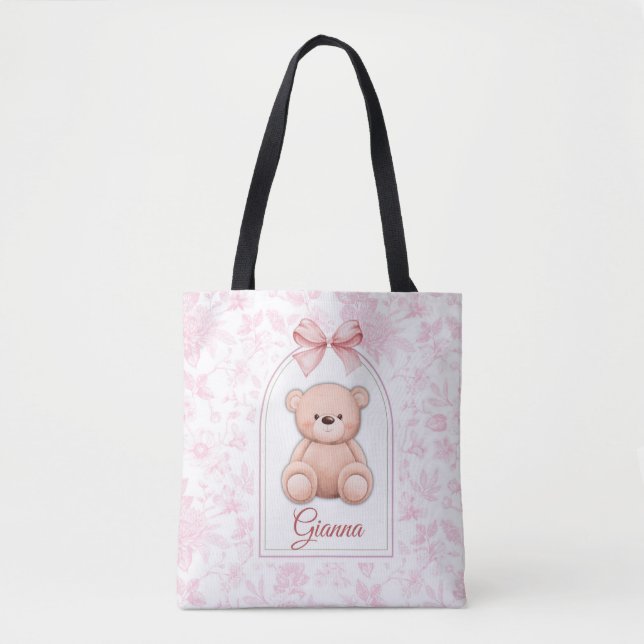 Gianna | Benutzerdefiniertes rosa Teddy-Bär-Kinder Tasche (Vorderseite)