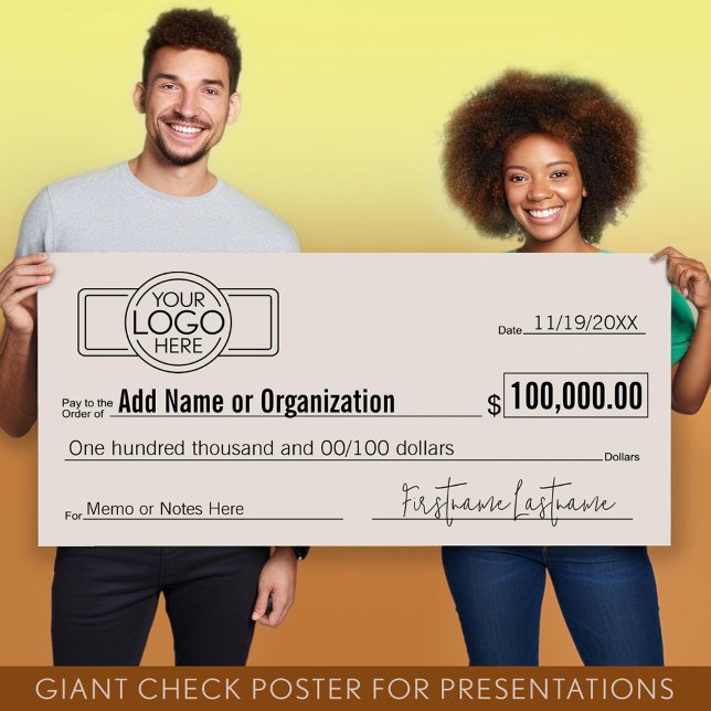 Giant Blank Karo für Verlosungen, Preise, Wohltäti Poster (Giant Check for Presentations)
