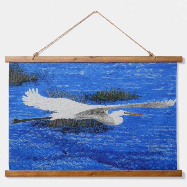 Giant Blue Heron Estuary Wandteppich Mit Holzrahmen (Vorne)
