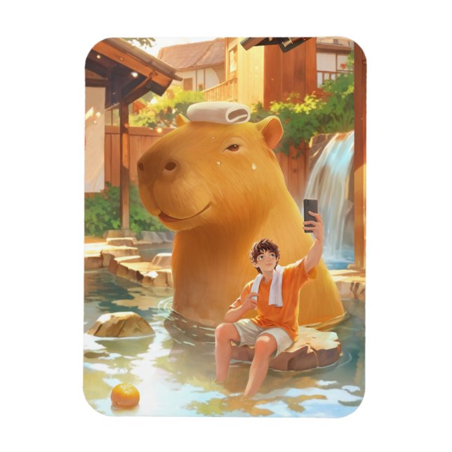 Giant Capybara - Hot Spring Illustration Magnet (Vertikal)