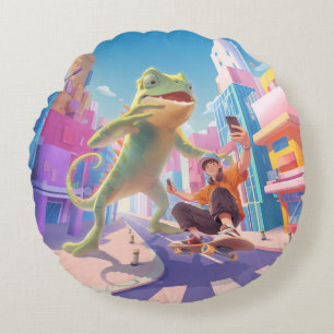 Giant Chameleon - City Illustration Rundes Kissen