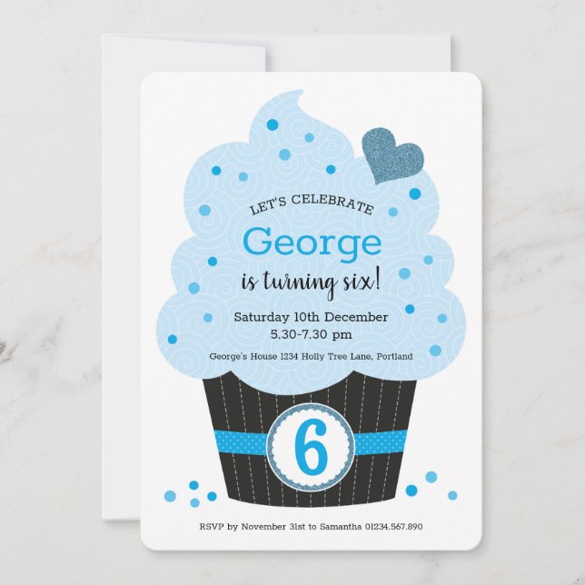 Giant Cupcake Anniversaire Fête Invitation Bleu (Devant)