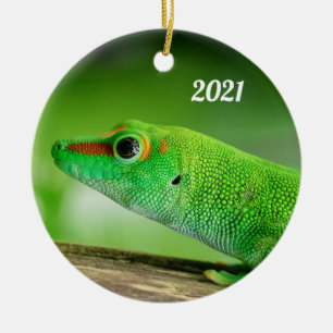 Giant Green Day Gecko - Phelsuma grandis Metal Orn Keramik Ornament