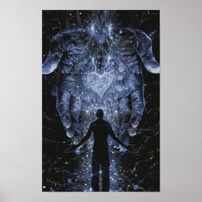 Giant Hands Holding Heart Poster - Zeitgenössisch  (Vorne)
