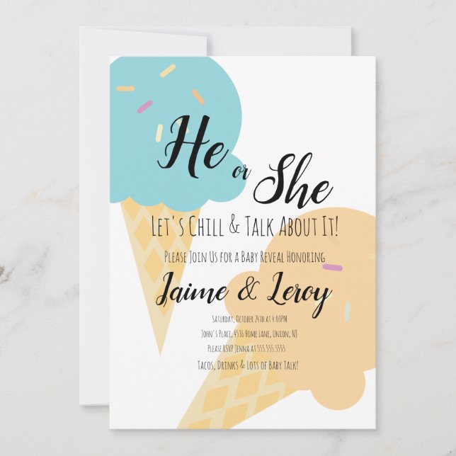 Giant Ice Cream Cones Gender-Offenbarung Er oder s Einladung (Vorderseite)