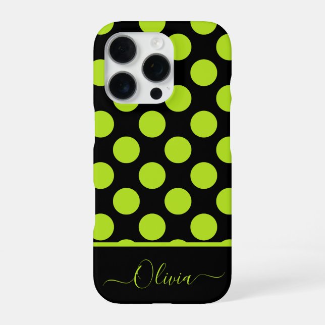 Giant Lime Green Polka Dots on Black iPhone Case iPhone 16 Pro Hülle (Rückseite)