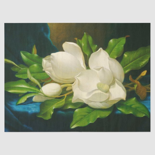 Giant Magnolias auf einem blauen Samttuch Decoupag Seidenpapier (Vorderseite)