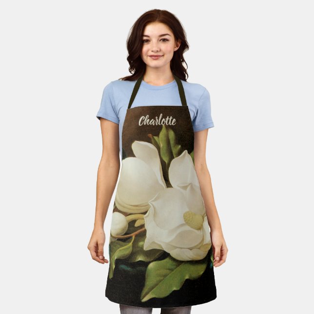 Giant Magnolias auf einem blauen Samttuch von MJ H Schürze (Getragen)