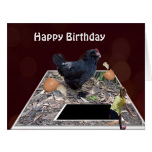 Giant Oeuf Noir Manger Rooster Jumbo Carte d'anniv