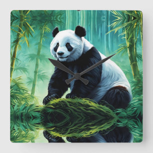 Giant Panda im Bamboo-Wald Quadratische Wanduhr