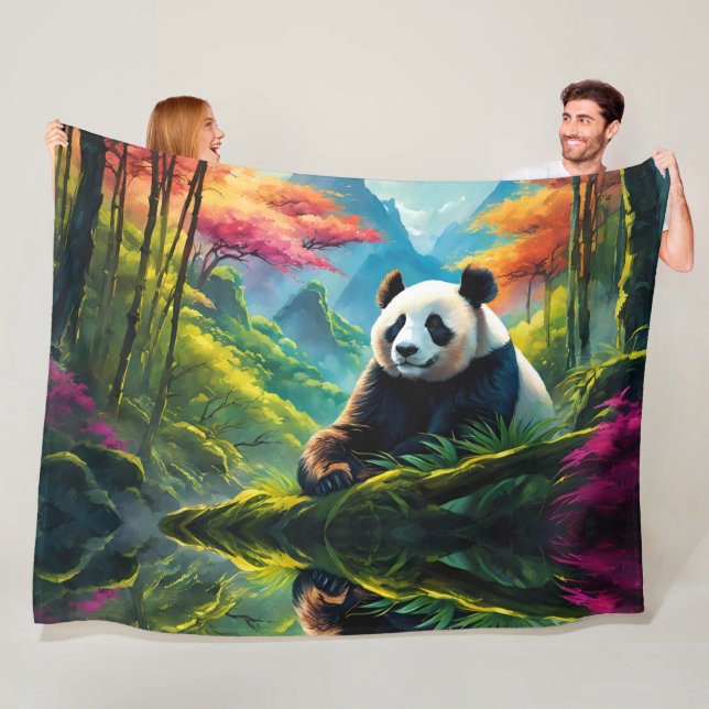 Giant Panda in farbenfrohen Bambuswäldern Fleecedecke (Beispiel)