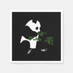 Giant Panda isst Bamboo Black Serviette
