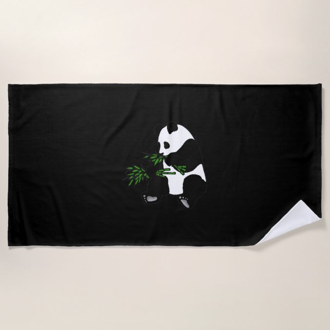 Giant Panda isst Bamboo Black Strandtuch (Vorderseite)