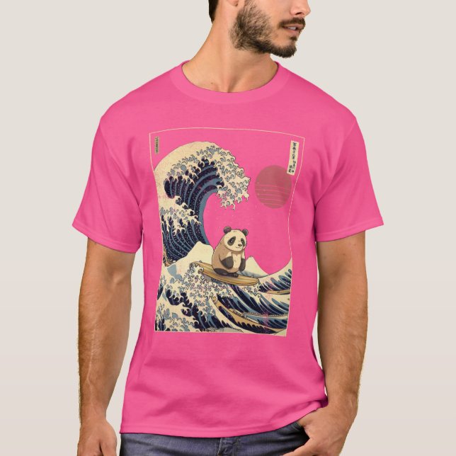 Giant Panda Kanagawa Japanese Surfing Wave funny T-Shirt (Vorderseite)