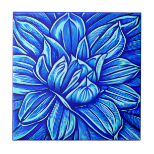 Giant Peony Blume Muster in Indigo Blue Fliese