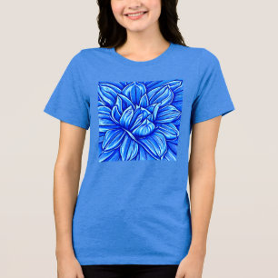 Giant Peony Blume Muster in Indigo Blue Tri-Blend Shirt