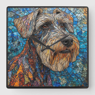 Giant Schnauzer Dog farbenfrohe Mosaikkunst Quadratische Wanduhr