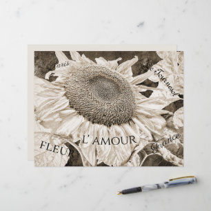 Giant Sunflowers Sepia Brown Ephemera Script