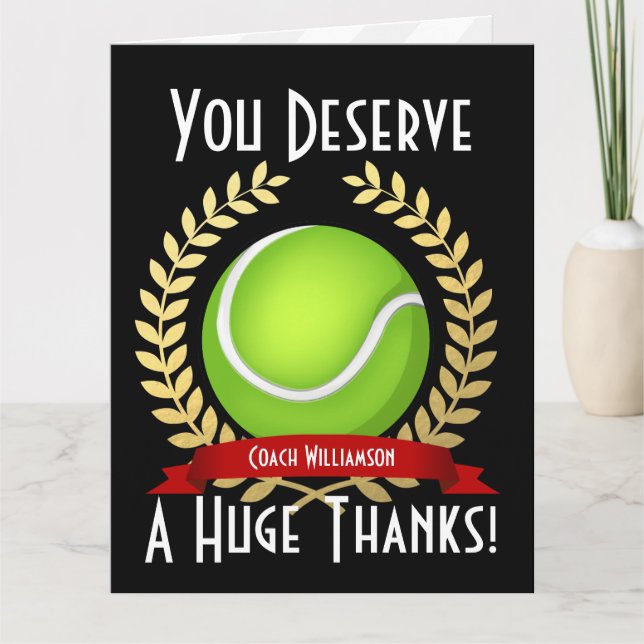 Giant Tennis Coach Thank You Black Dankeskarte (Vorderseite)