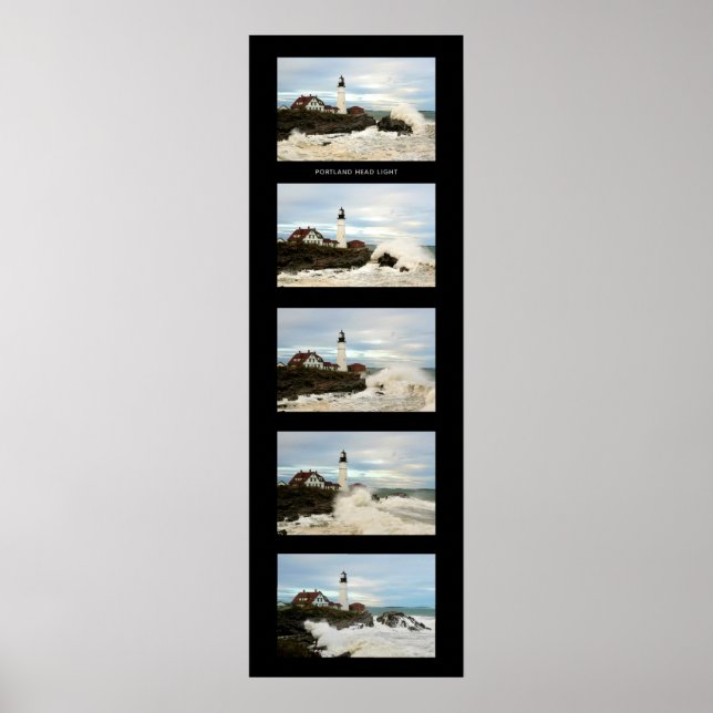 Giant Waves Foto Collage Portland Head Leuchtturm Poster (Vorne)