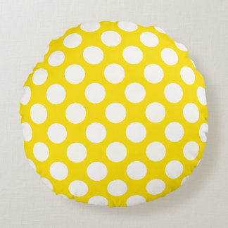 Giant White Polka Dots on Yellow Throw Pillow Rundes Kissen