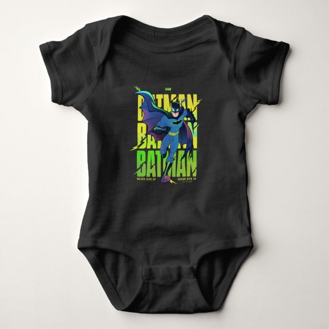 Gib Batman nie auf, der mit Grafik läuft Baby Strampler (Vorderseite)