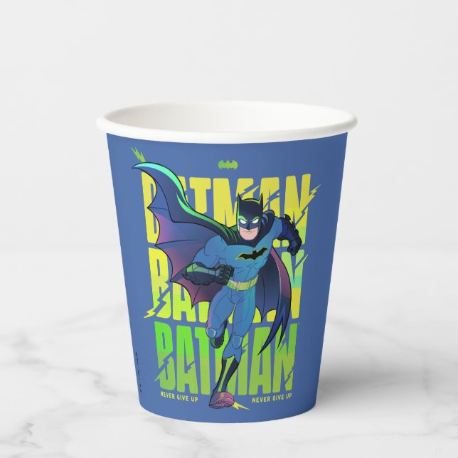 Gib Batman nie auf, der mit Grafik läuft Pappbecher (Vorderseite)