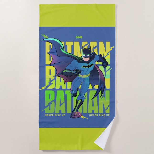 Gib Batman nie auf, der mit Grafik läuft Strandtuch (Vorderseite)