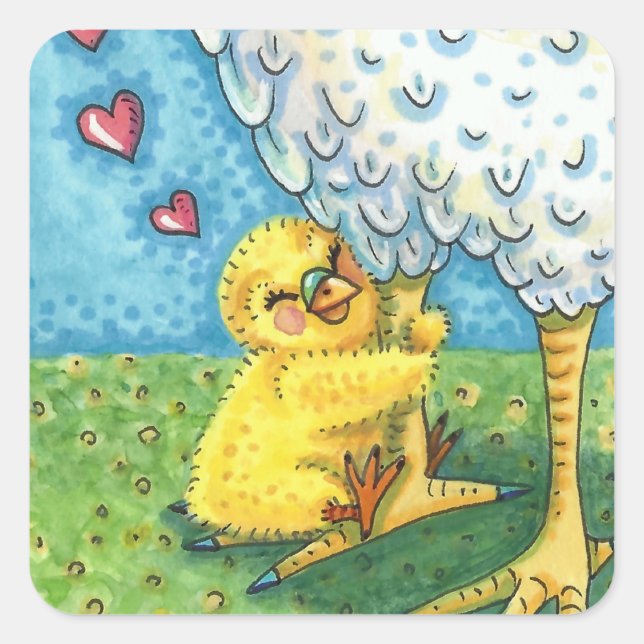 GIB DEIN MOMMA, NIEDLICH BABY CHICK LIEBEN MUTTER  QUADRATISCHER AUFKLEBER (Vorderseite)