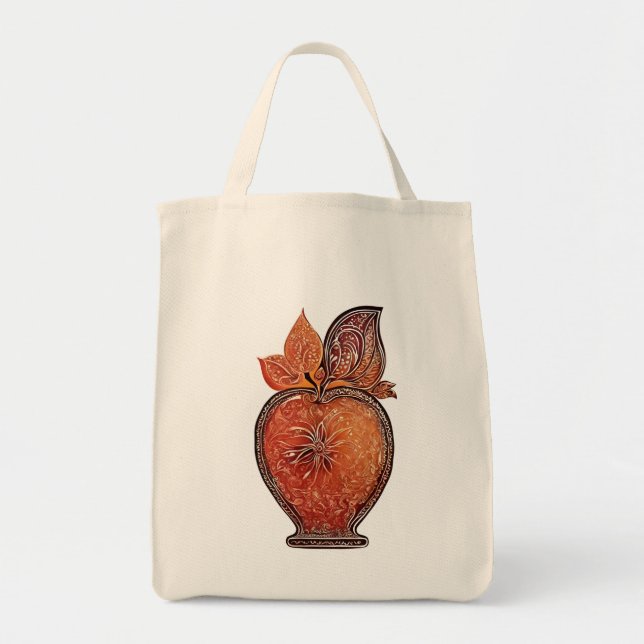 Gib mir eine orange AI Kunst Tragetasche (Vorne)