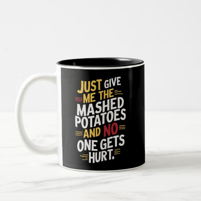 Gib mir einfach den Erntedank mit Kartoffelpüree. Zweifarbige Tasse (Links)
