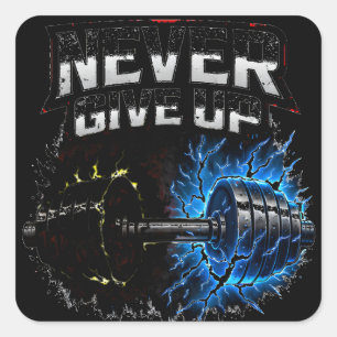 Gib niemals auf – Fitnessstudio-Motivation zur Res Quadratischer Aufkleber