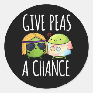 Gib Peas a Chance Funny Hippie Peas Pun Dark BG Runder Aufkleber