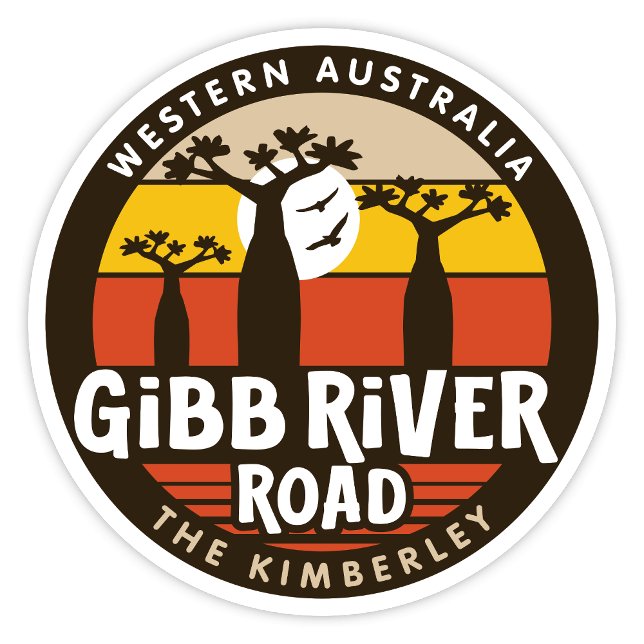 Gibb River Road, Sticker pour l'Australie occident (Gibb River Road, The Kimberley, Western Australia Retro Round Sticker)