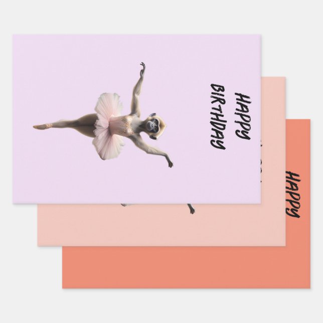 Gibbon-Affen-Ballett-Tänzer in einem Tutu, Geschenkpapier Set (Set)