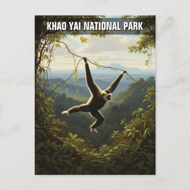 Gibbon in Khao Yai Nationalpark Thailand Postkarte (Vorderseite)