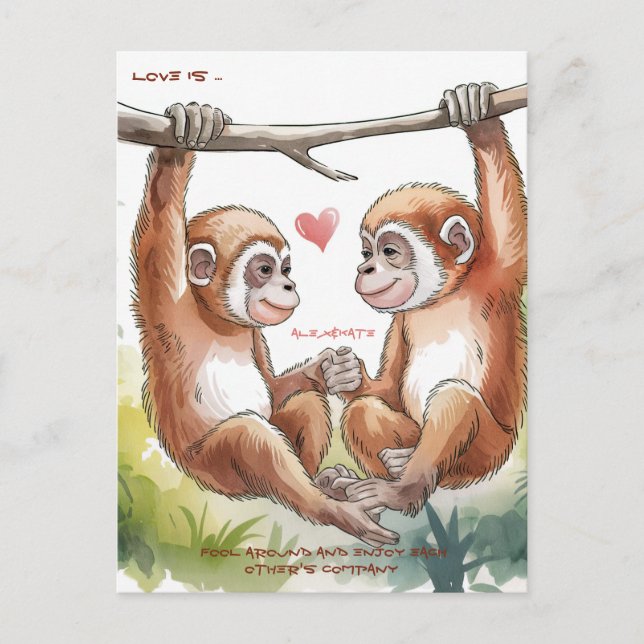 Gibbon Valentines Postkarte (Vorderseite)