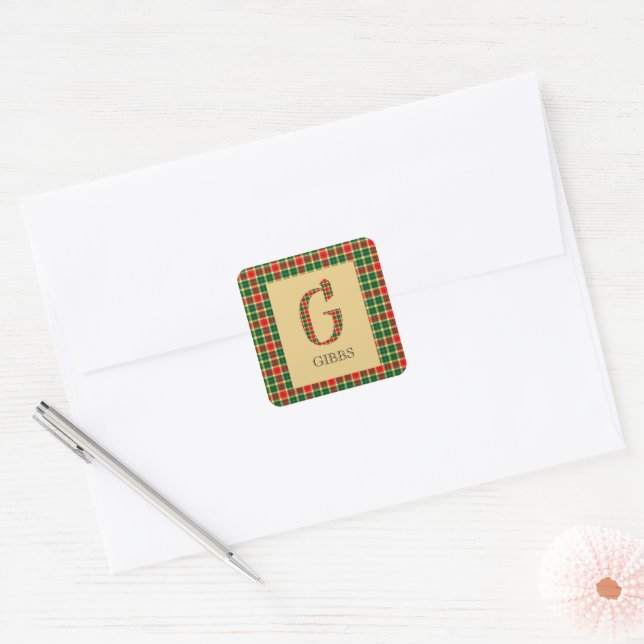 Gibbs Tartan Monogram G Quadratischer Aufkleber (Umschlag)