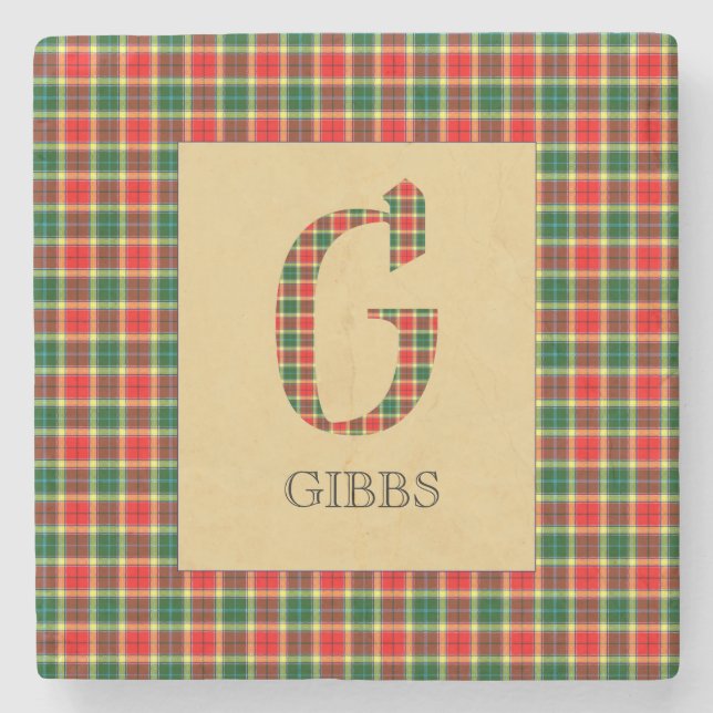 Gibbs Tartan Monogram G Steinuntersetzer (Vorderseite)