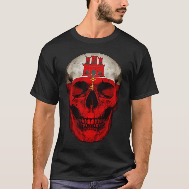 Gibraltar Flag Skull Gibraltarian Roots Proud Patr T-Shirt (Vorderseite)