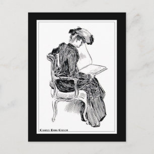Gibson Girl beim Lesen Postkarte
